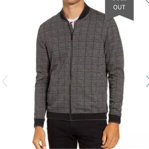 Ted Baker Footi Plaid Soft Knit Zip Up Sweater Jacket Black Gray Size 5, XL Men